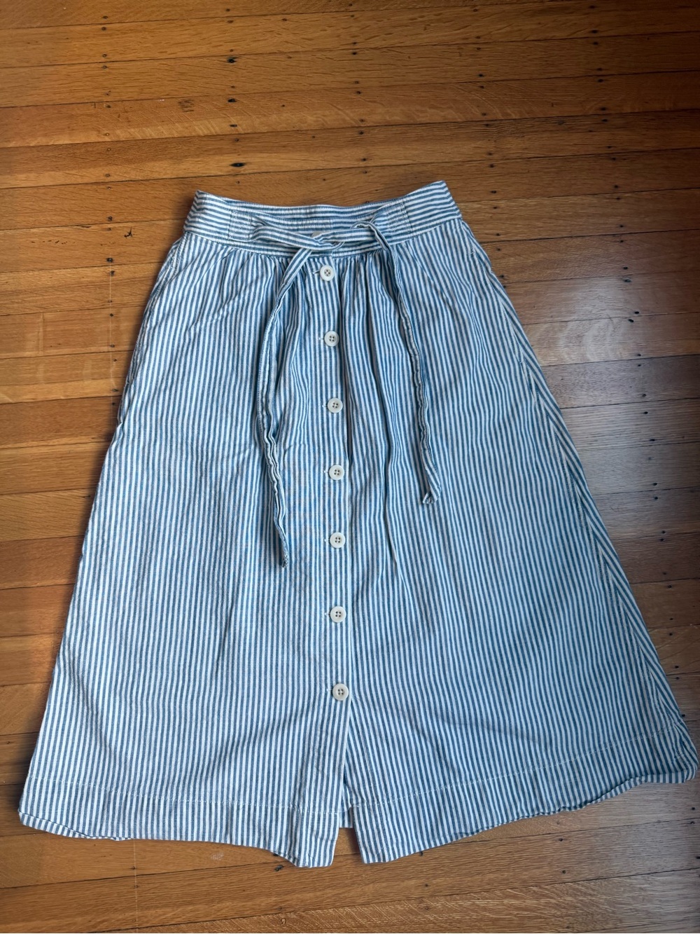 Madewell Blue and White Striped Button-Front Midi Skirt with Waist Tie - Picture 7 of 7